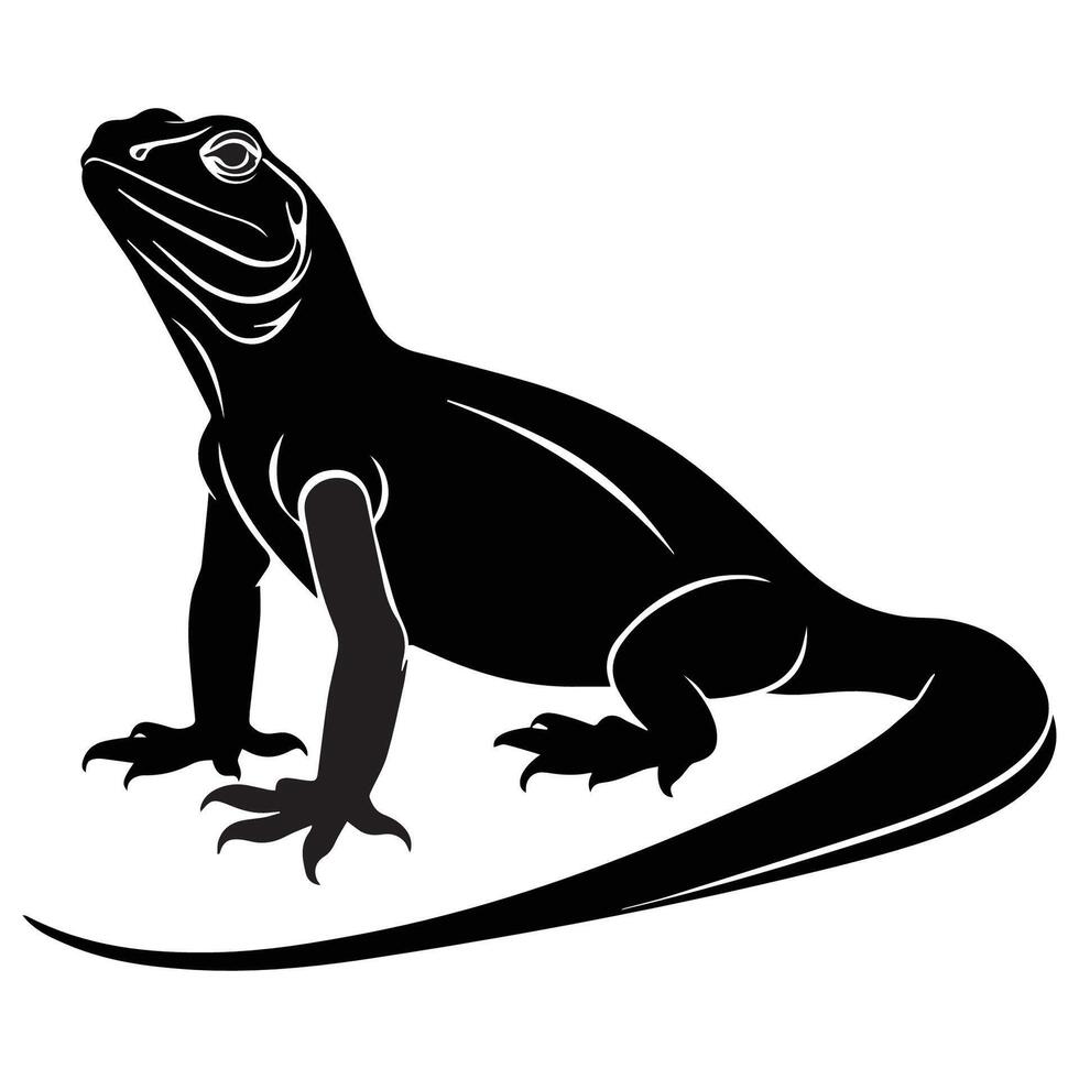 Black and white illustration of a wild monitor lizard vector