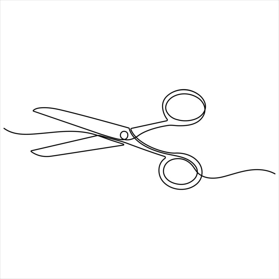 Scissor tool one line continuous single line art drawing outline style illustration vector