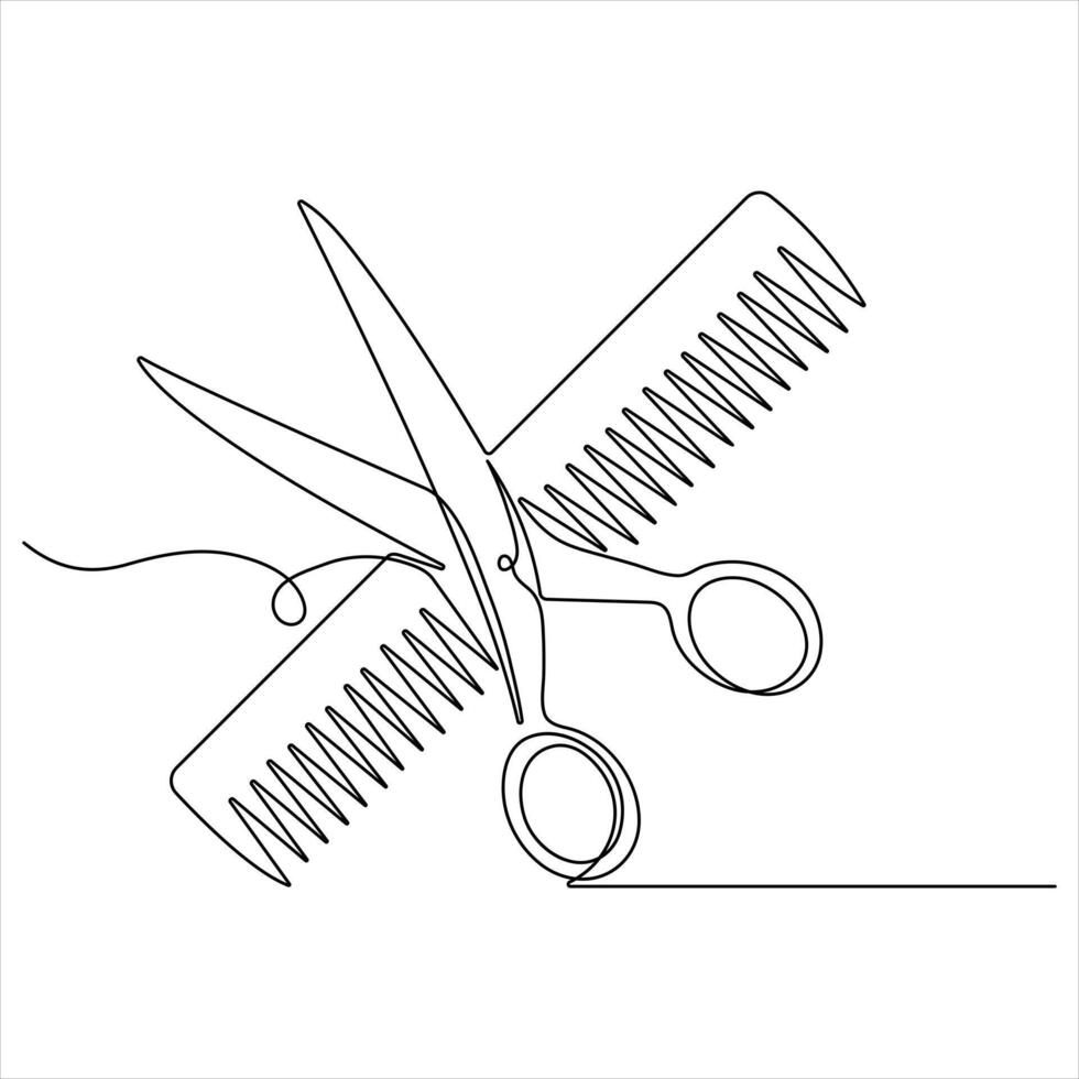 Scissor tool continuous single line art drawing outline design illustration vector