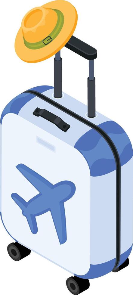 Travel Suitcase with Airplane Icon and Hat vector