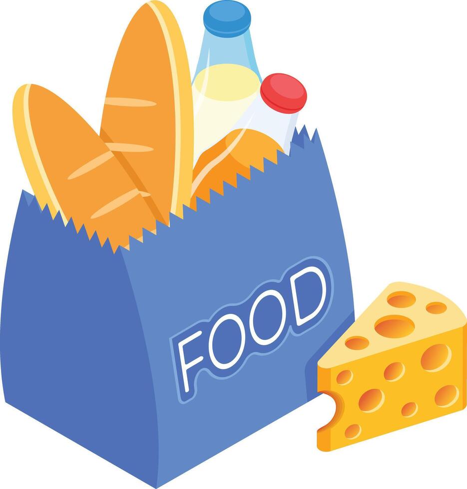 Isometric Grocery Bag with Food Items vector
