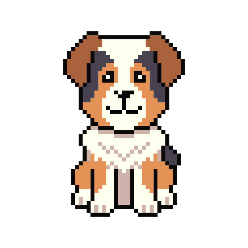 Pixel art cute australian shepherd dog in retro style vector