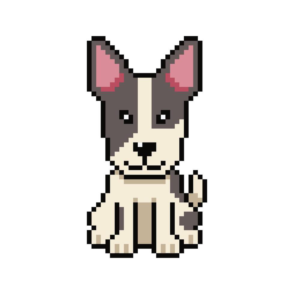 Pixel art cute bull terrier dog in retro style vector