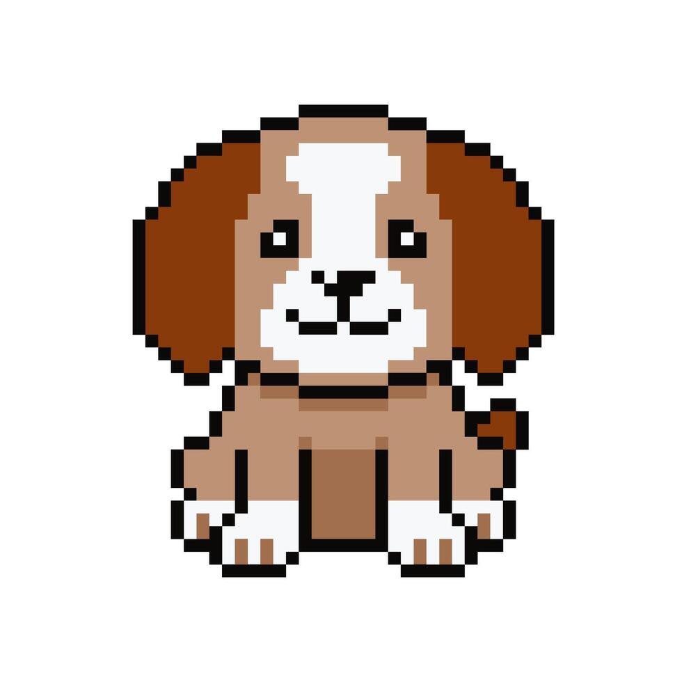 Pixel art cute dog in retro style vector