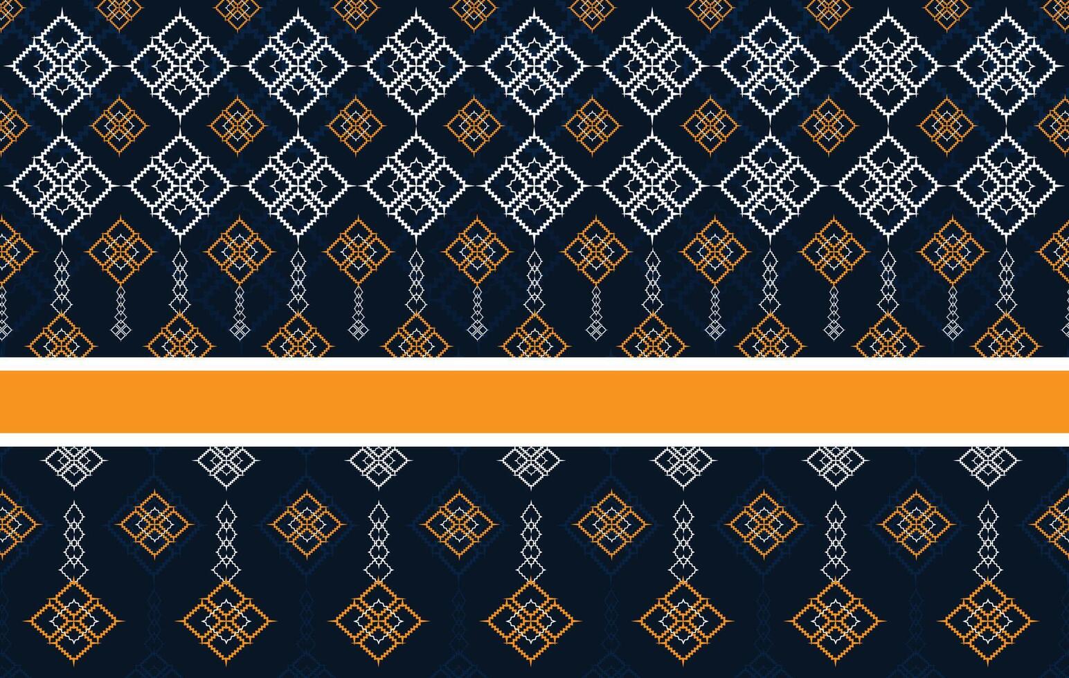 Fabric pattern gold white diamond textile design geometric repeat seamless traditional on blue background, weaving, wallpaper vector