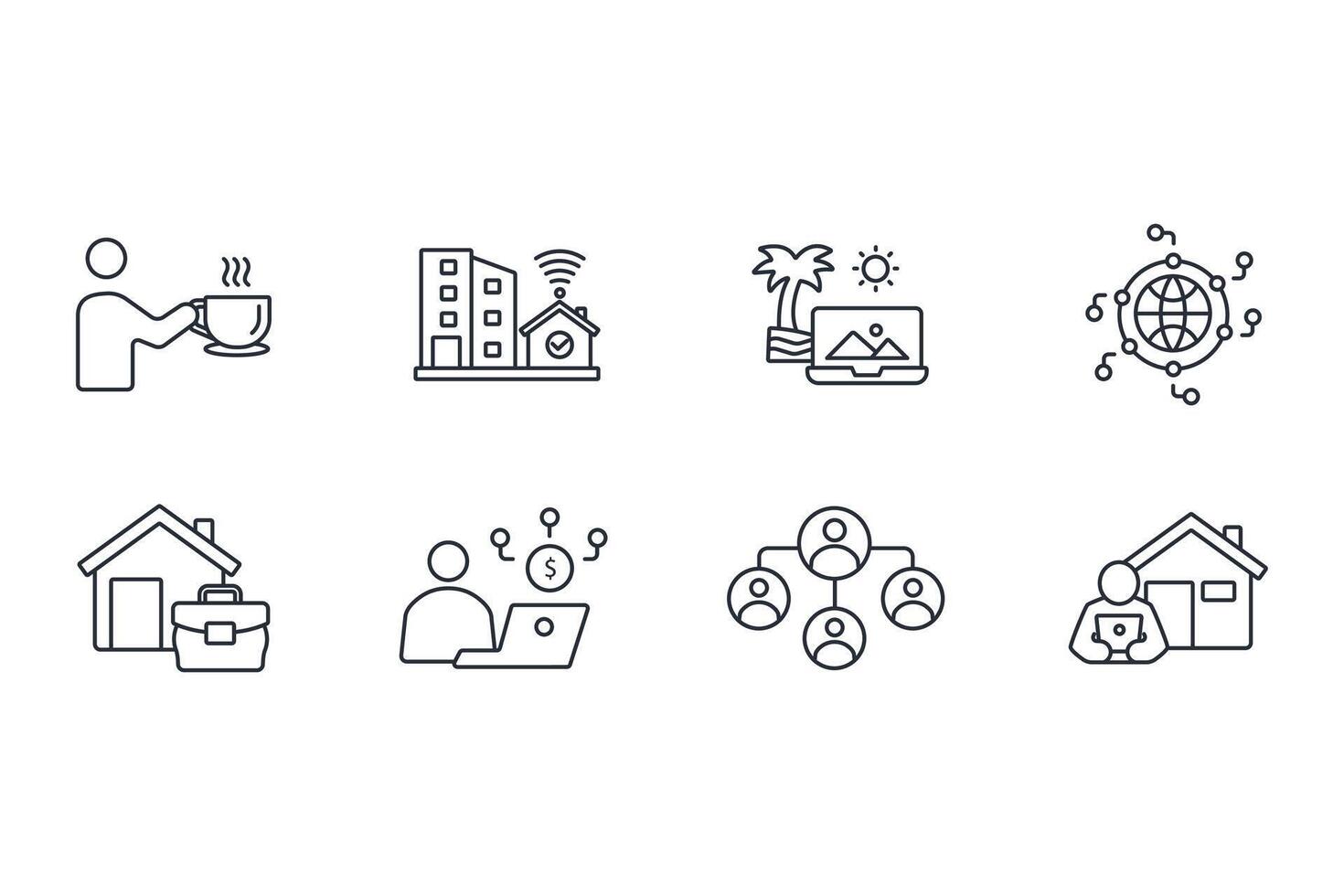 working from home icon set..Editable stroke.linear style sign for use web design,logo.Symbol illustration. vector