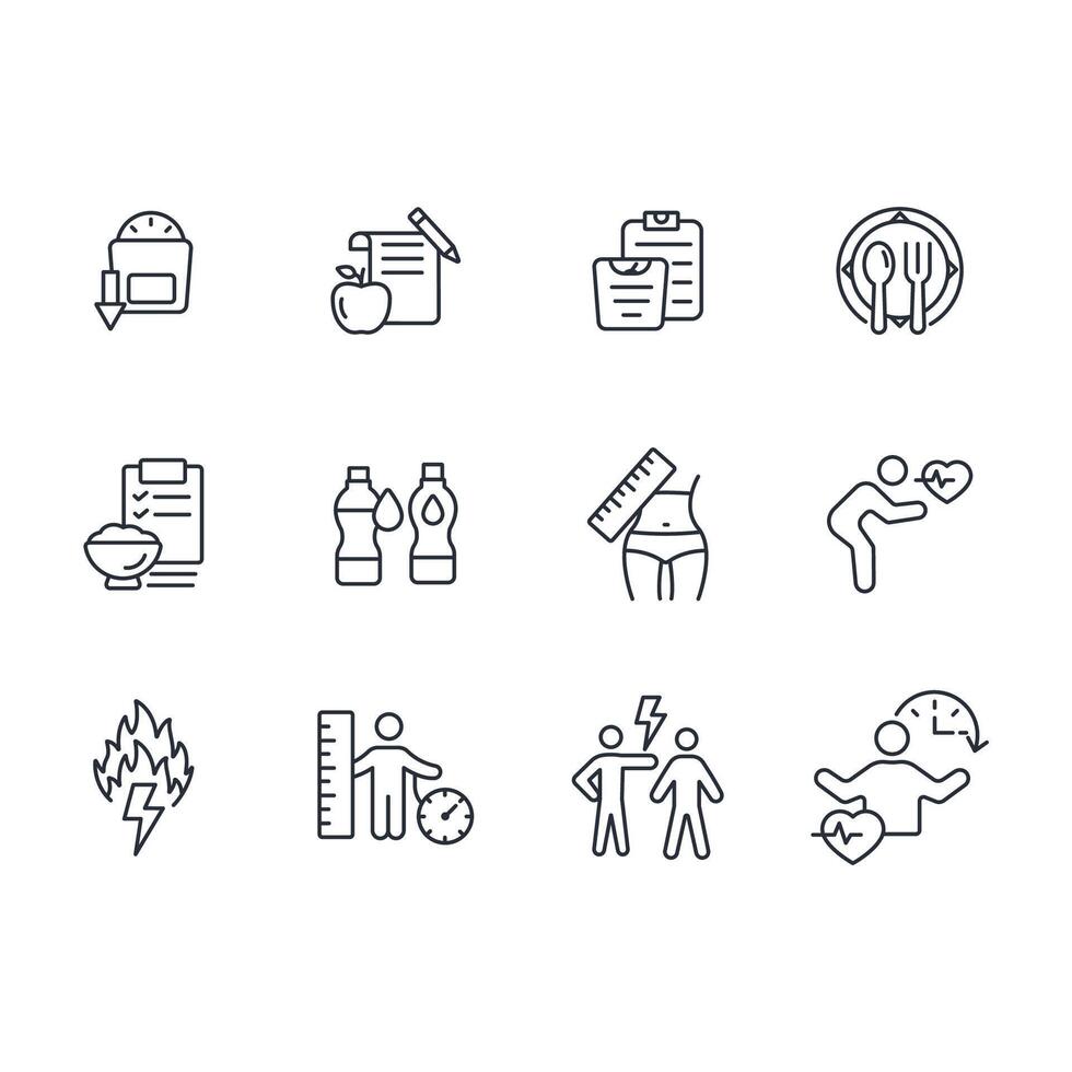 Weight loss icon set..Editable stroke.linear style sign for use web design,logo.Symbol illustration. vector