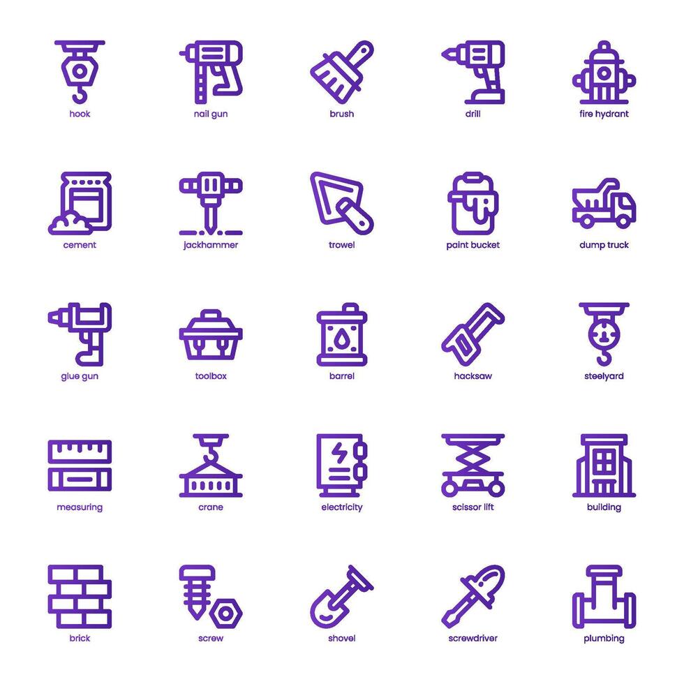 Construction and Tool icon pack for your website, mobile, presentation, and logo design. Construction and Tool icon basic line gradient design. graphics illustration and editable stroke. vector