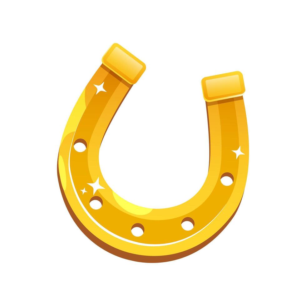 Golden horseshoe symbol of Good luck for St. Patrick's Day isolated on white background. vector
