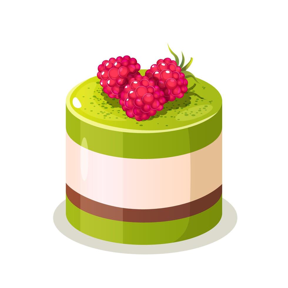 Matcha dessert panna cotta with fresh raspberry vector