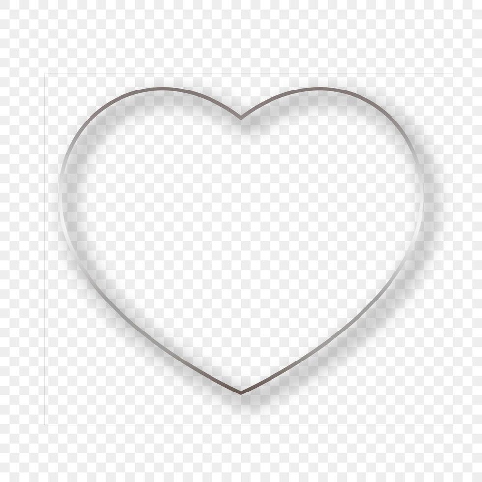 Silver glowing heart shape frame with shadow vector
