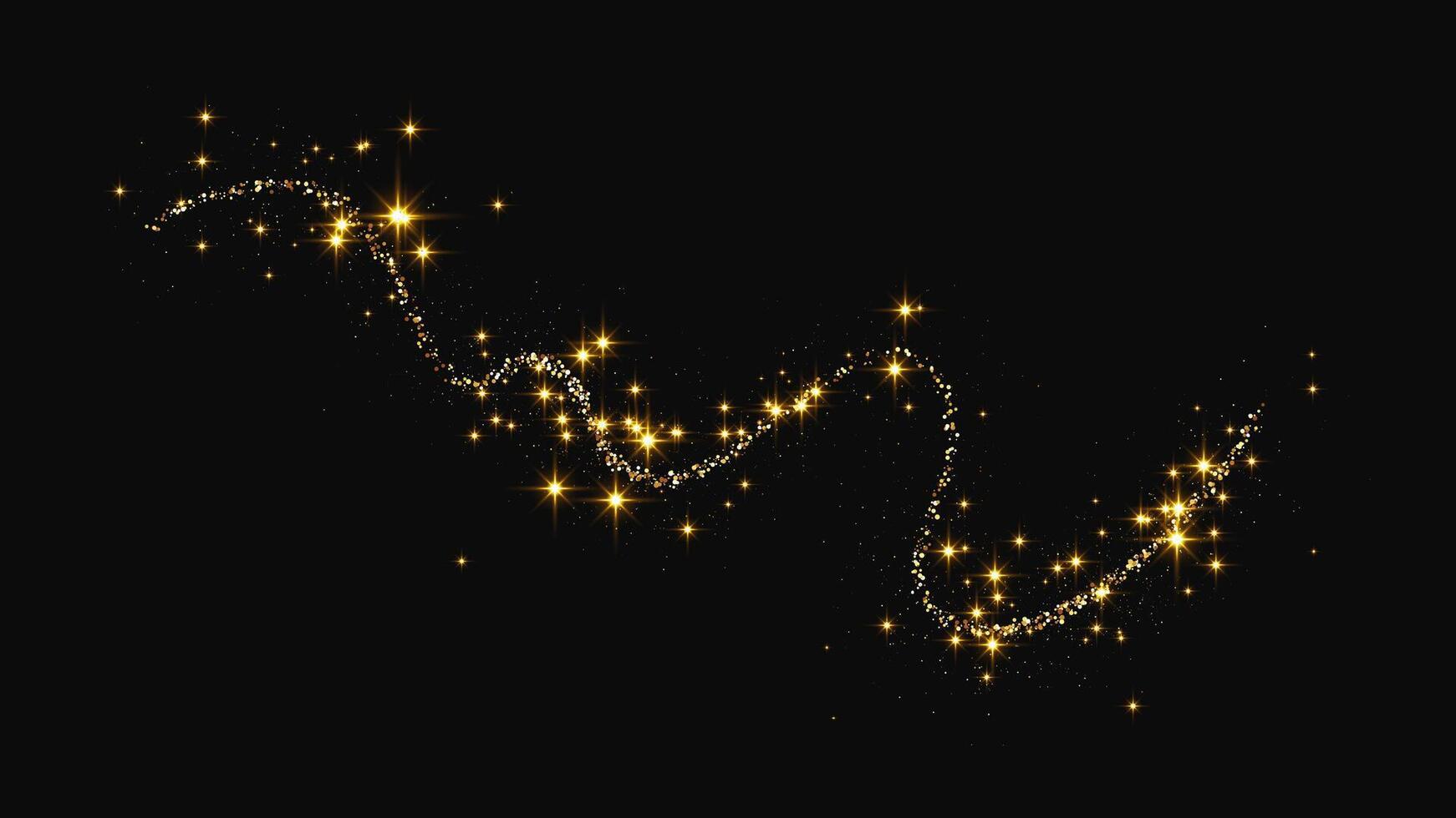 Gold glittering confetti wave and stardust vector