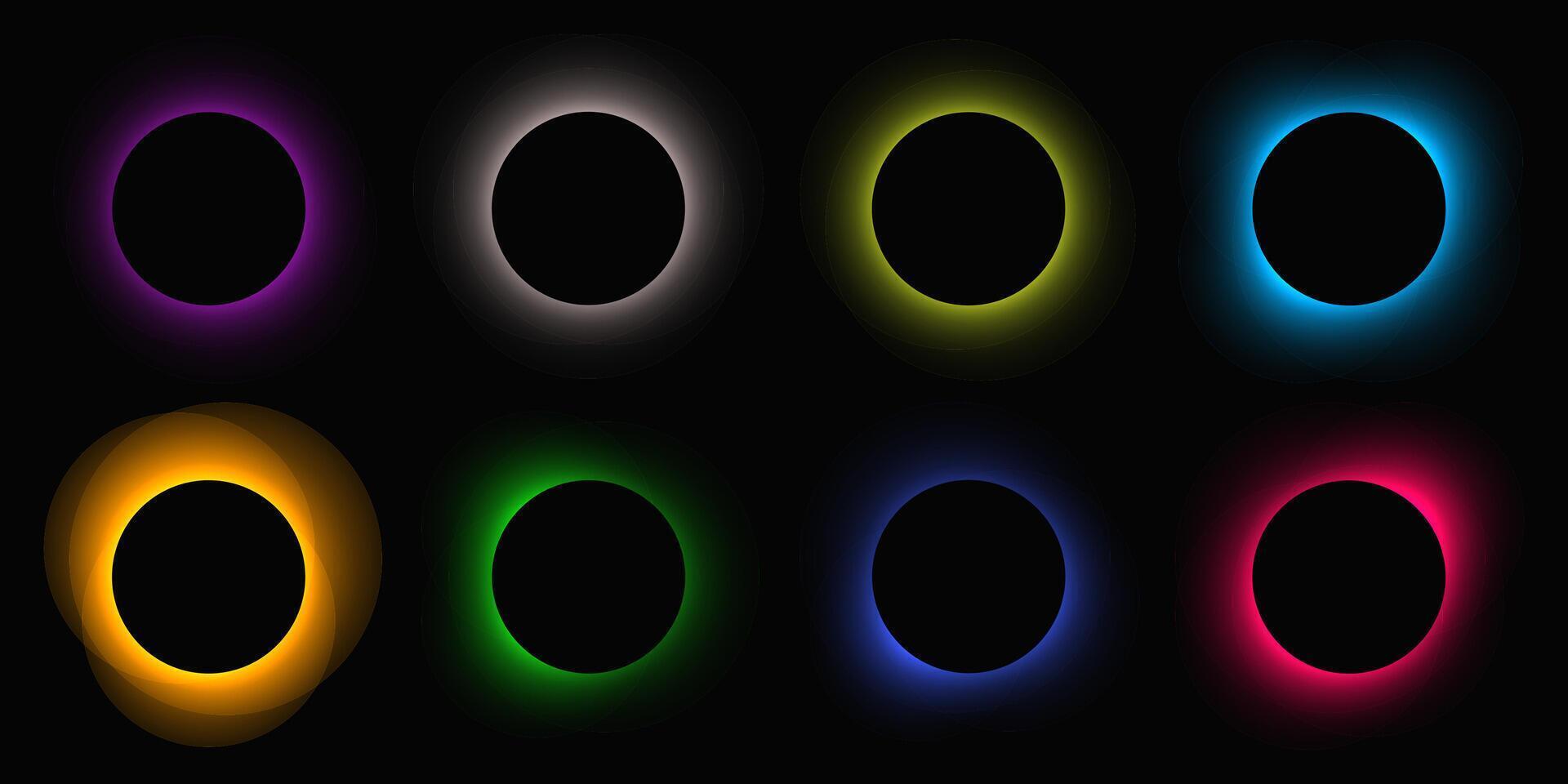 Set of circle illuminate light frames with color gradient vector