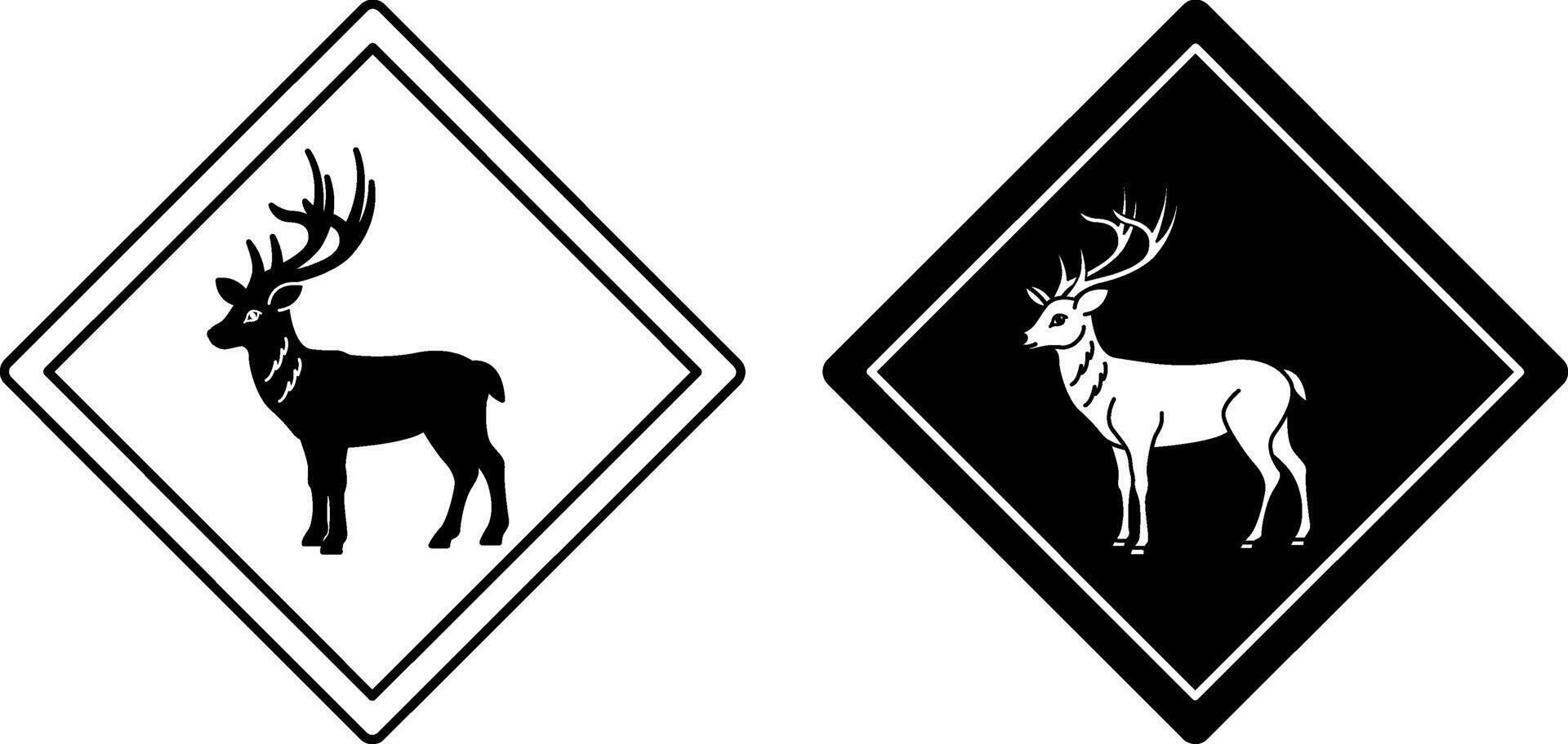 Deer Road Signs. Black and White Icons. Road Sign Warning about Crossing the Road by Animals. Sticker for Zoo vector