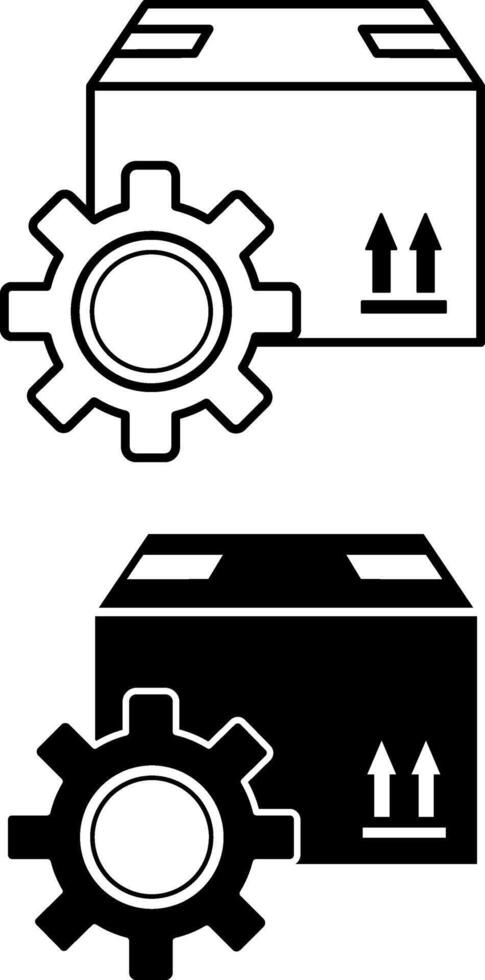 Logistics Management Icons. Black and White Illustration. Cargo Box and Gear. Delivery Service vector