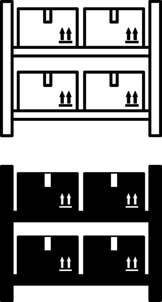 Inventory Icons. Black and White Illustrations. On Shelves Are Boxes With Goods. Delivery Service. Logistics Concept vector