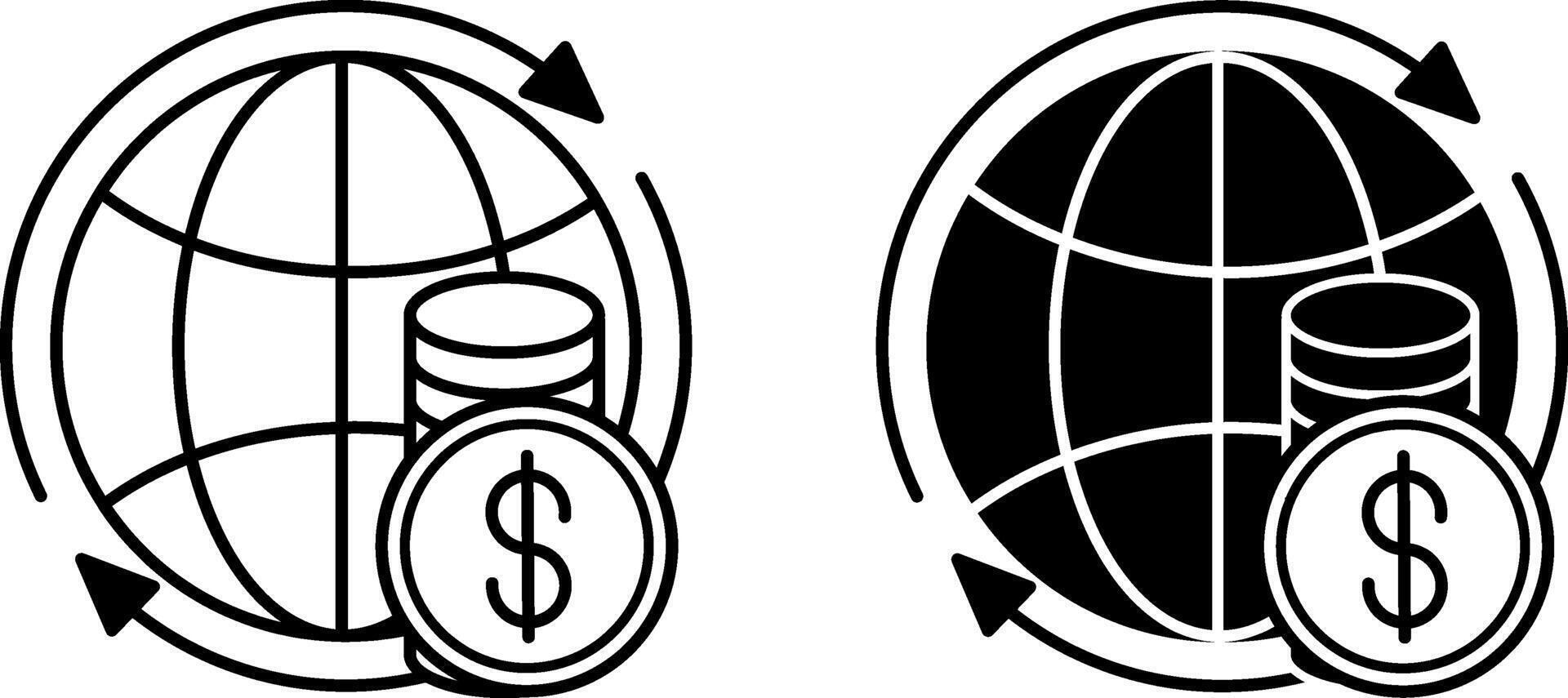 Economy Icons. Black and White Illustrations. Globe and Dollar Coins. Society Sector Concept vector