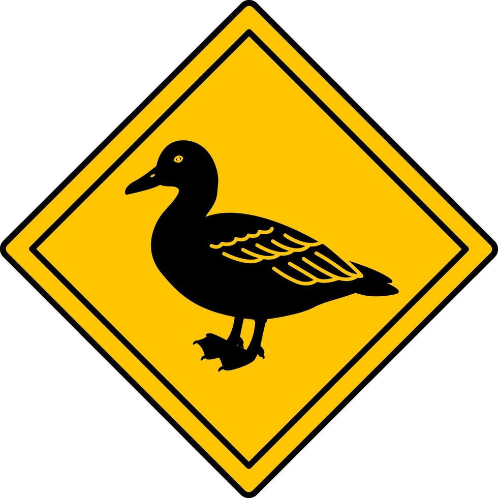 Yellow Road Sign Duck. Icon. Waterfowl. Road Sign Warning About Animals Crossing the Road. Sticker for Zoo vector