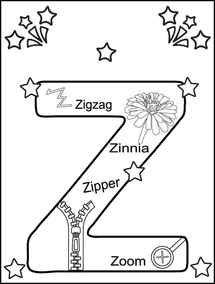 Alphabet Z coloring pages for kids vector