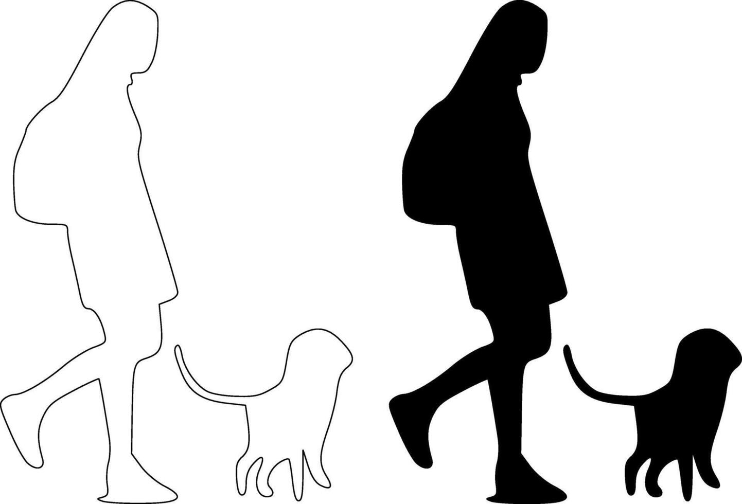 Silhouette of a Girl Walking with Her Dog vector