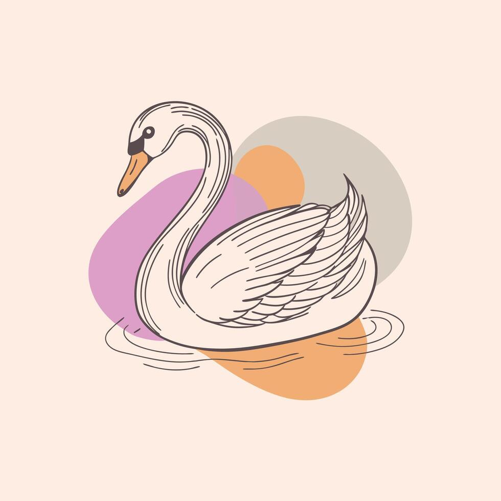 A swan swimming in the water with a colorful background vector