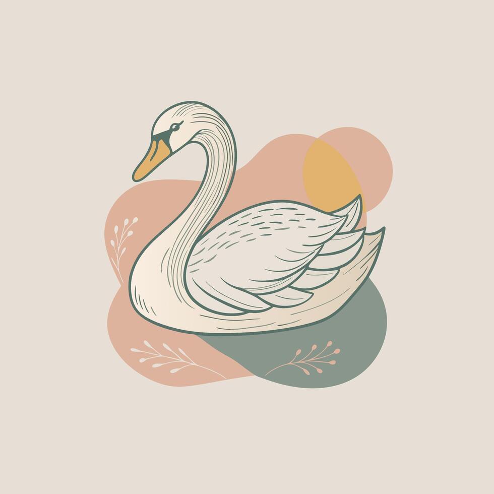A white swan on a beige background vector