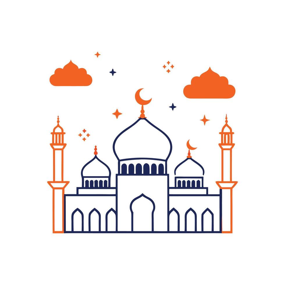 Mosque silhouette New Style with white background Design Template vector