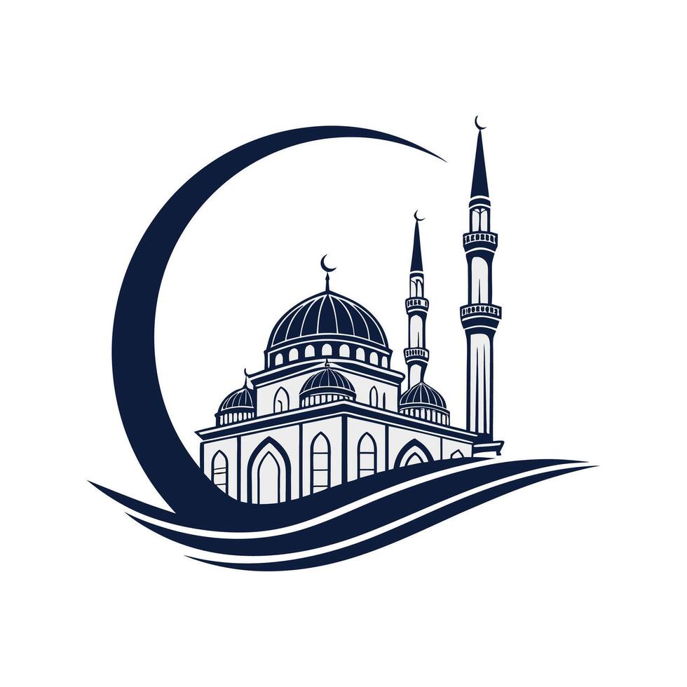 Mosque Logo silhouette New Style with white Template vector
