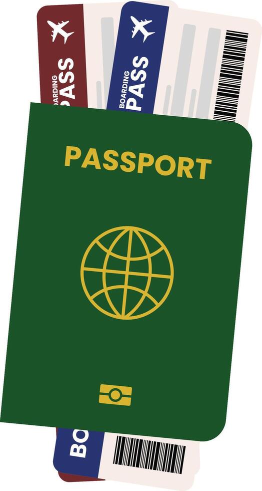 Green Passport with Two Boarding Pass for Travel Around the World vector