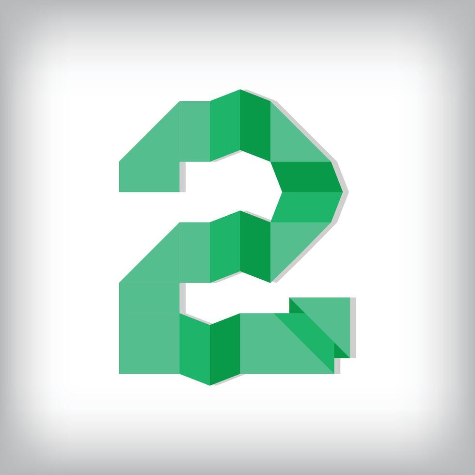 Folded paper style font design of number 2. Numbers illustration. Origami educational numbers set. vector