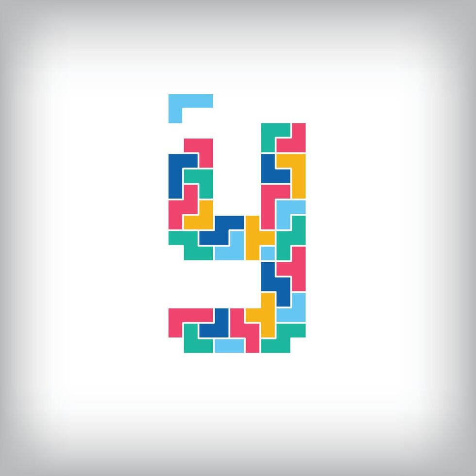 Unique colorful letter Y falling pixel style. Editable design. Alphabets are related to each other. vector