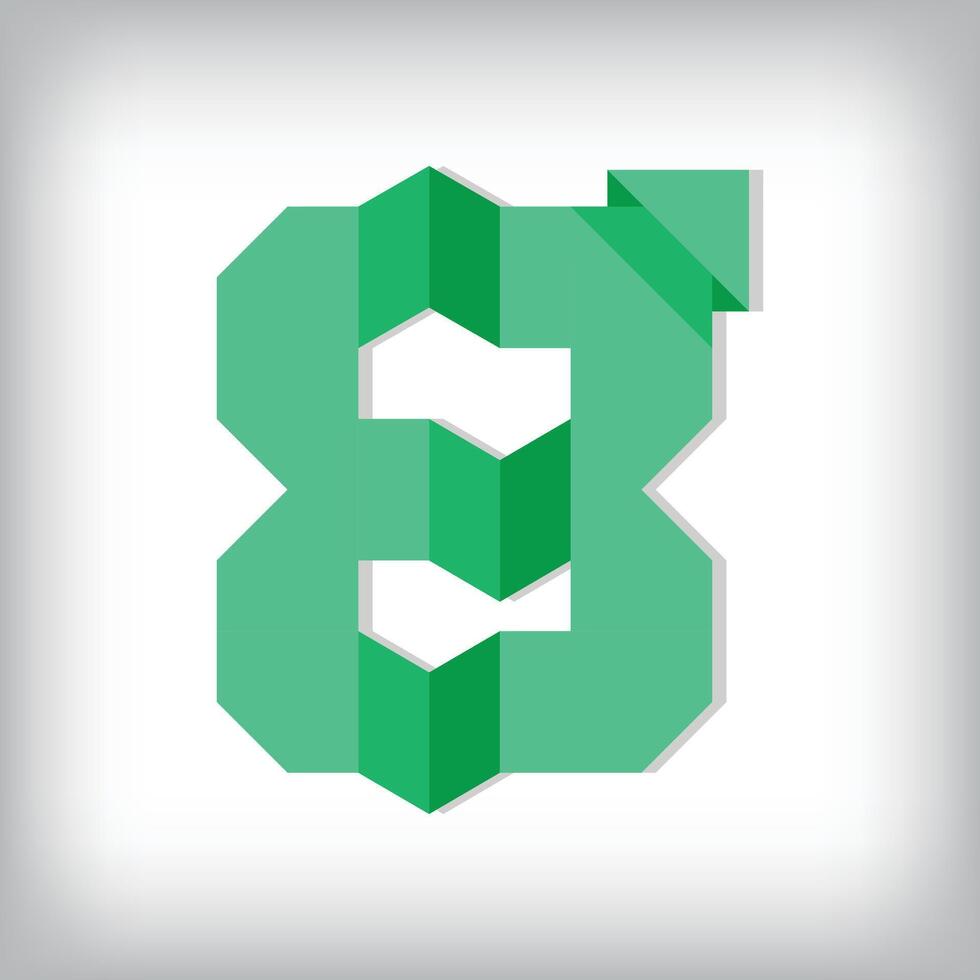 Folded paper style font design of number 8. Number illustration. Origami educational numbers set. vector