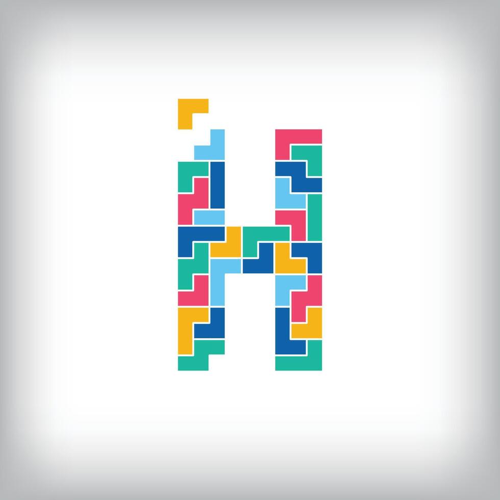 Unique colorful letter H falling pixel style. Editable design. Alphabets are related to each other. vector