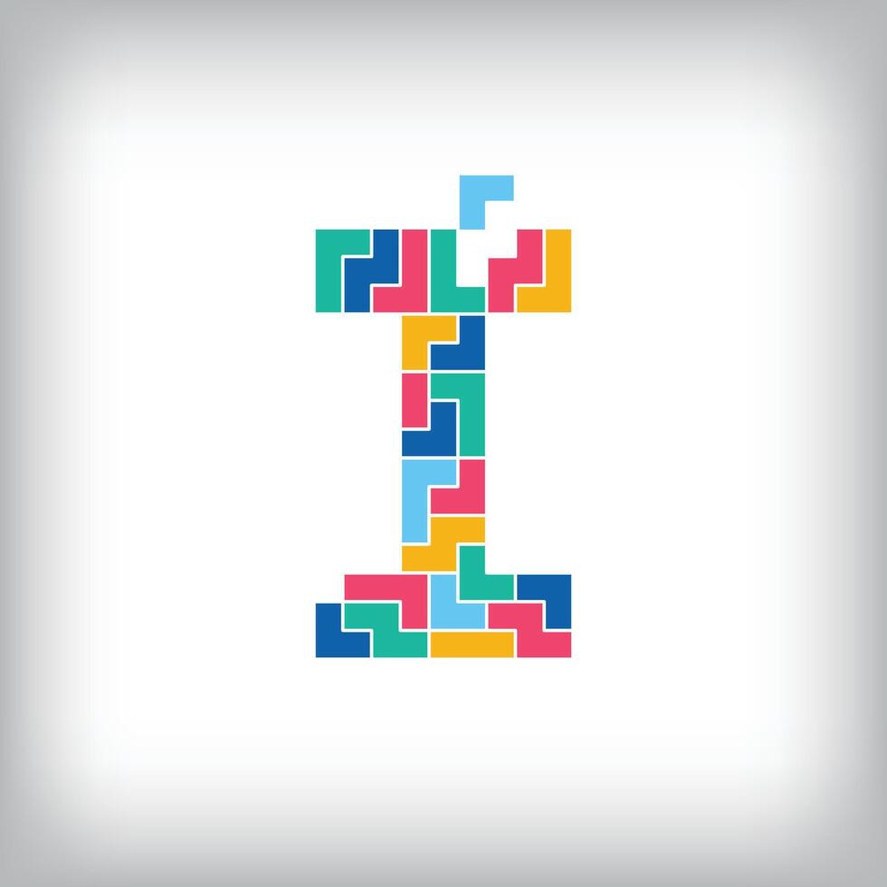 Unique colorful letter I falling pixel style. Editable design. Alphabets are related to each other. vector
