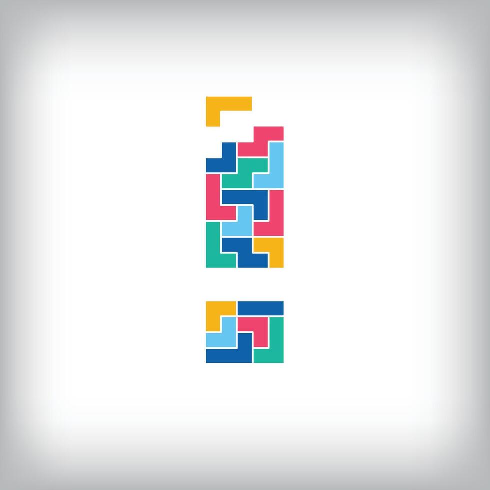 Unique colorful letter exclamation mark falling pixel style. Editable design. Alphabets are related to each other. vector