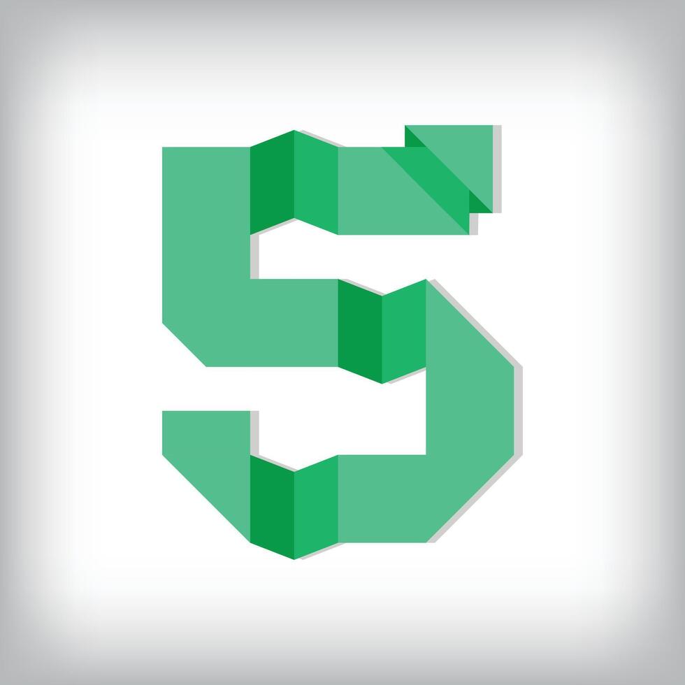 Folded paper style font design of number 5. Numbers illustration. Origami educational numbers set. vector