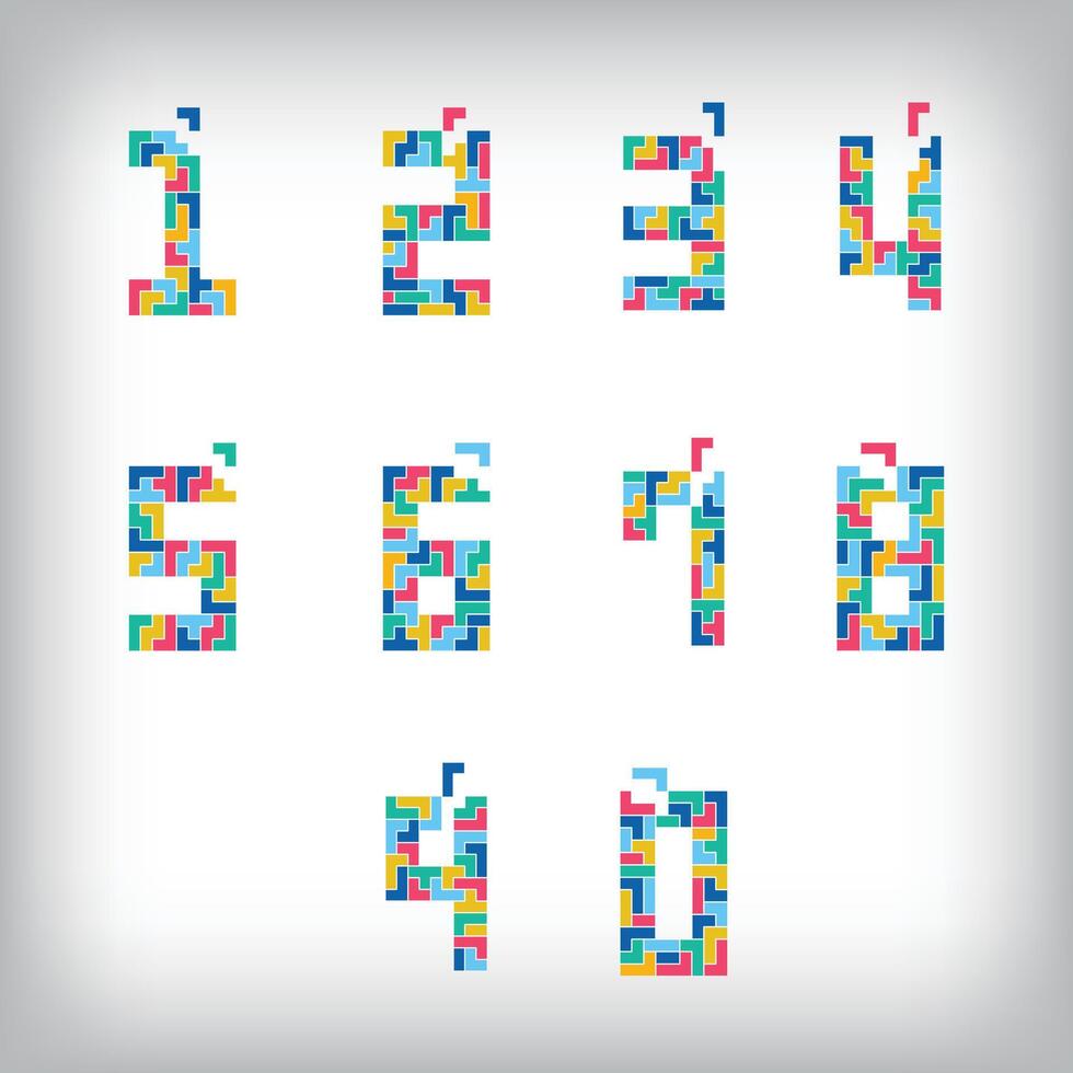 Unique colorful number set pixel style. Editable design. vector