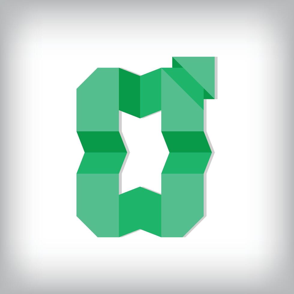 Folded paper style font design of number 0. Numbers illustration. Origami educational numbers set. vector