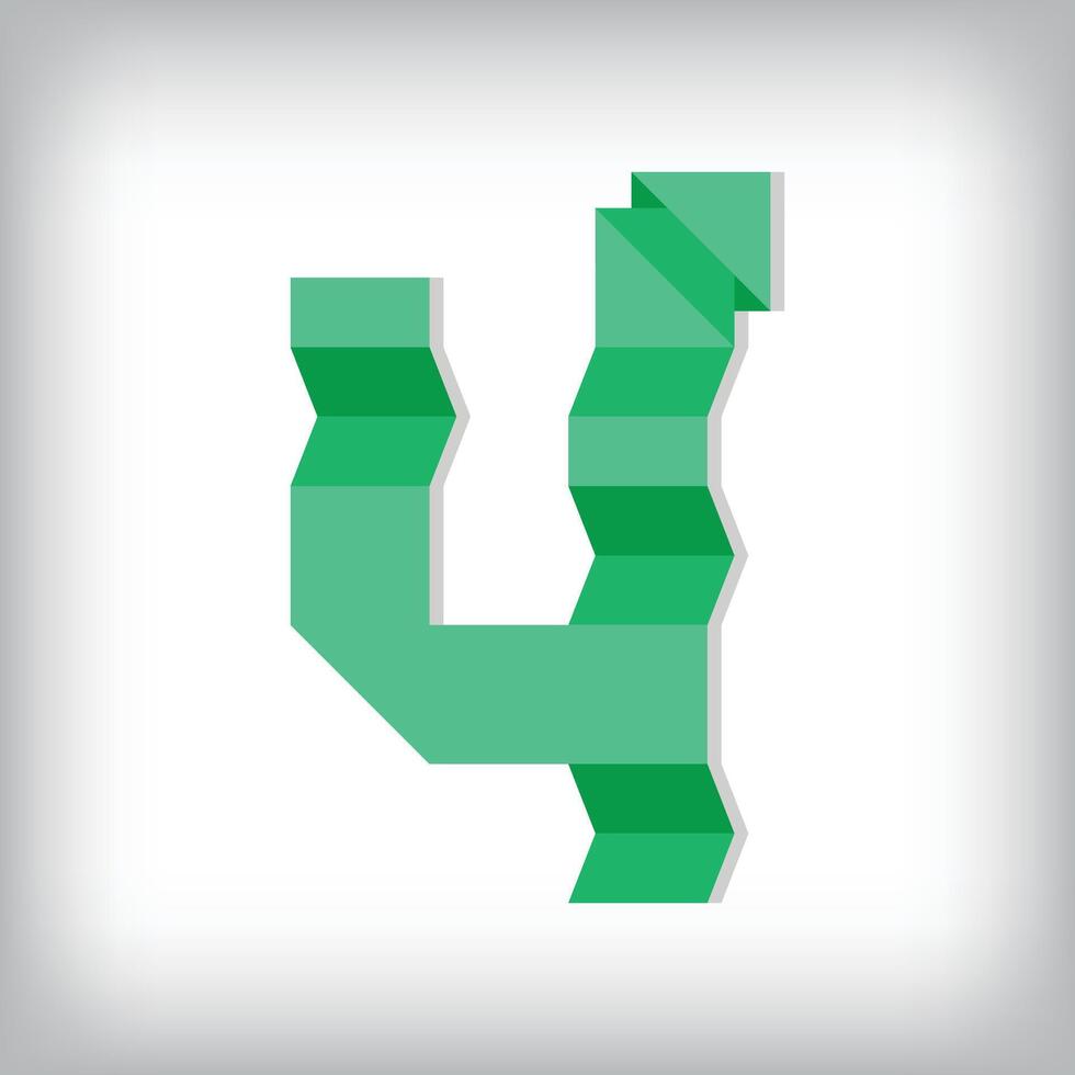 Folded paper style font design of number 4. Numbers illustration. Origami educational numbers set. vector