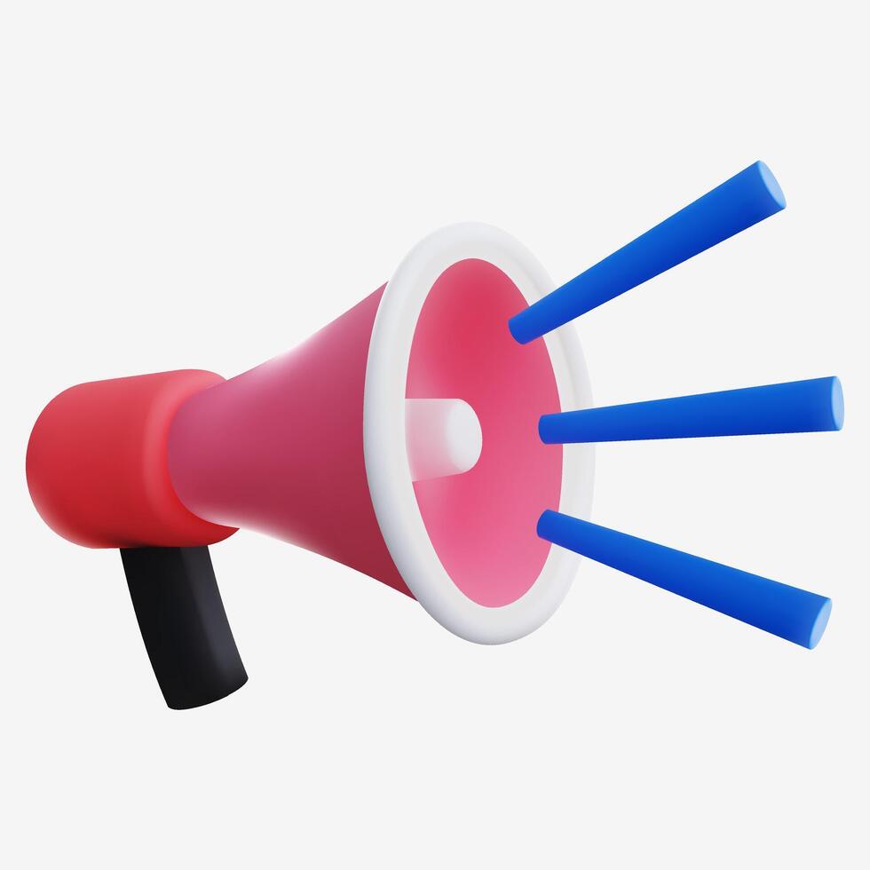 3D Megaphone Icon with Blue Sound Beams for Marketing and Announcements vector