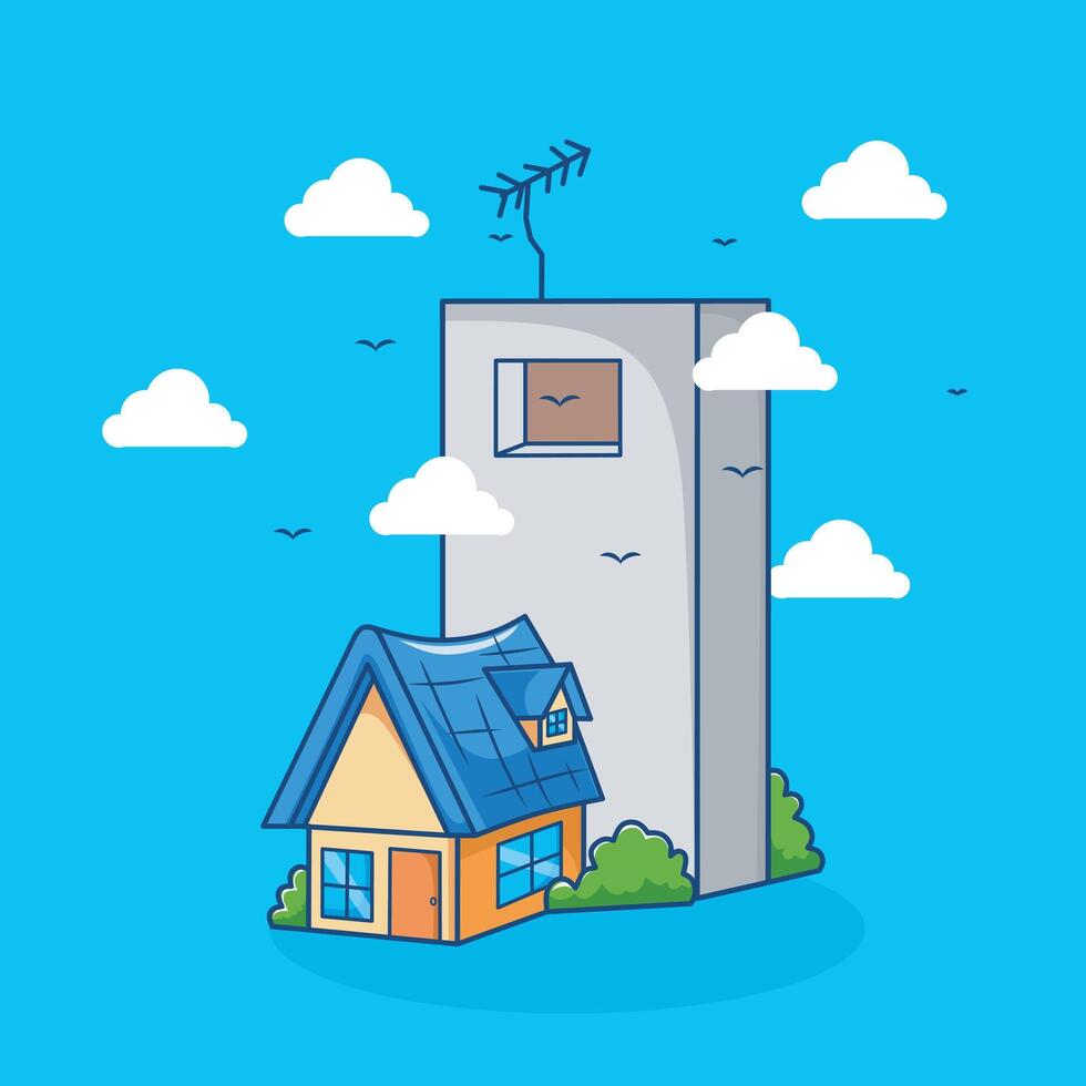 illustration of a house with a swallow's nest tower, Swallows nest farmer building. vector