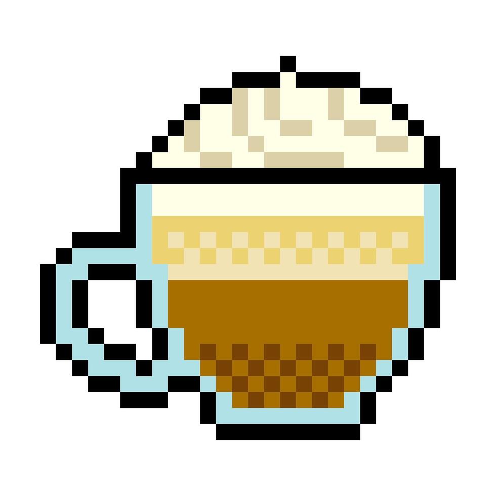 Frothy Irish coffee in pixel art style vector