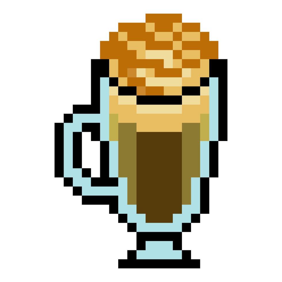 Irish coffee cocktail in pixel art style vector