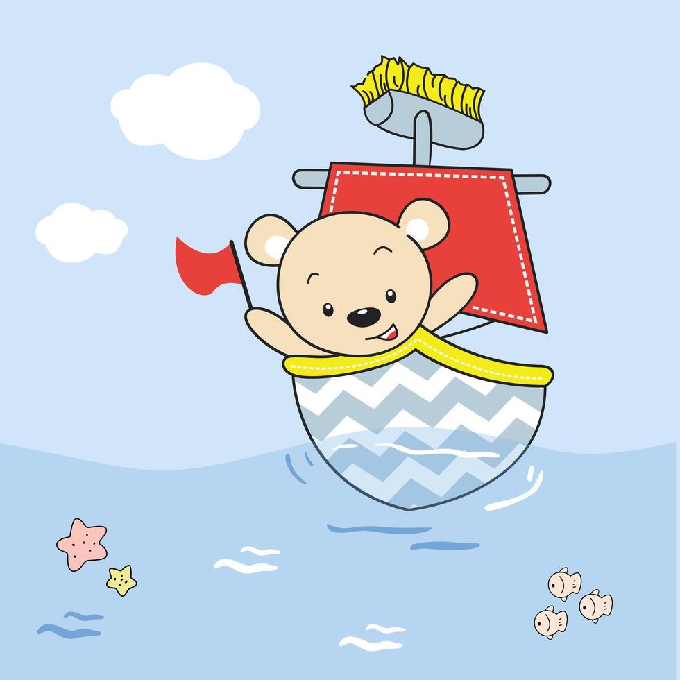 Little Bear Sails The Seas vector