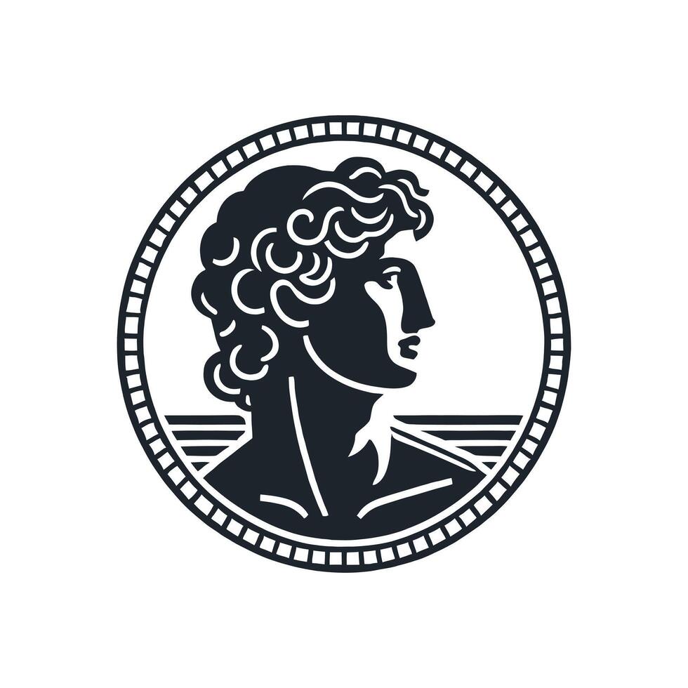 Greek Statue Bust Illustration of Apollo with Classical Style Silhouette for Art and History Themes vector