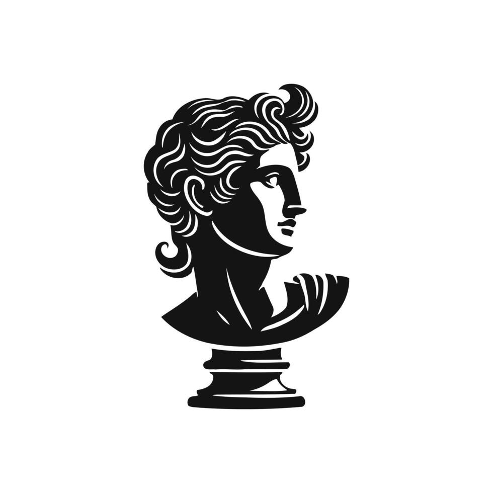 Elegant Silhouette of Apollo Head Bust Inspired by Greek Mythology and Ancient Sculpture Art vector