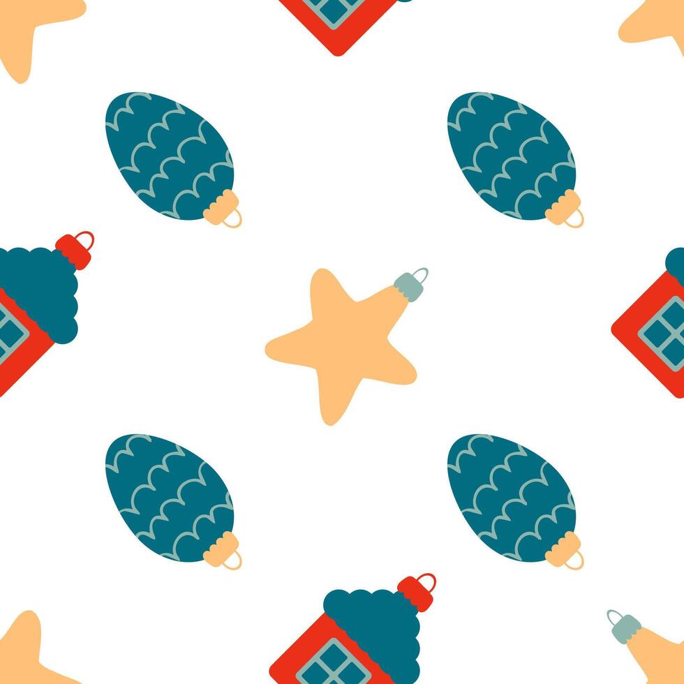 Traditional Christmas ornaments flat seamless pattern. Perfect print for fabric, textile, greeting card, wrapping paper. Retro style illustration. vector