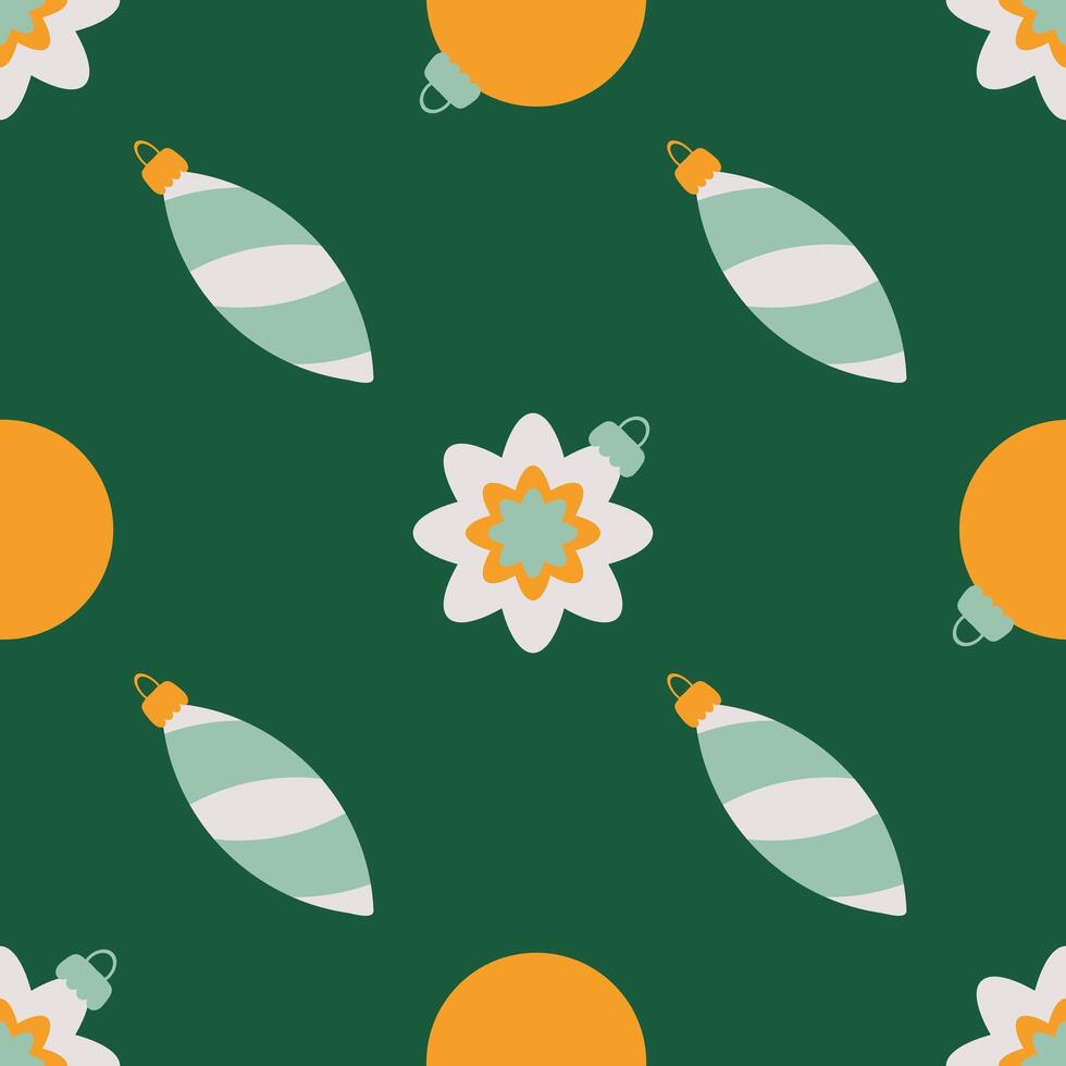Happy New Year ornaments flat seamless pattern. Perfect print for fabric, textile, greeting card, wrapping paper. Retro style illustration. vector