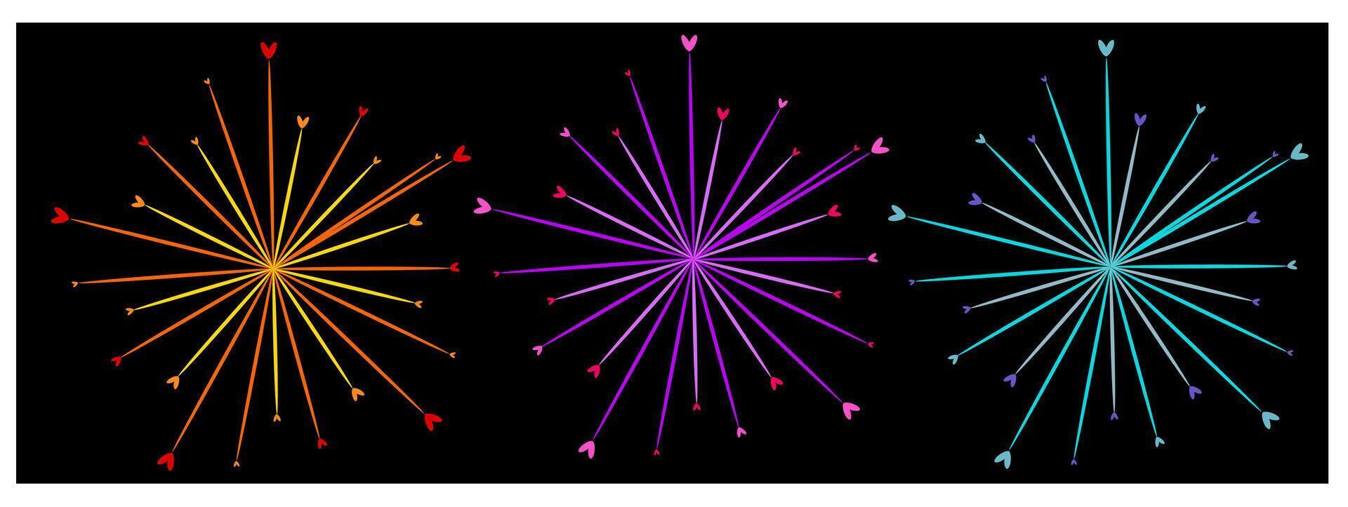 fireworks at night, set of firework, sunburst firework vector