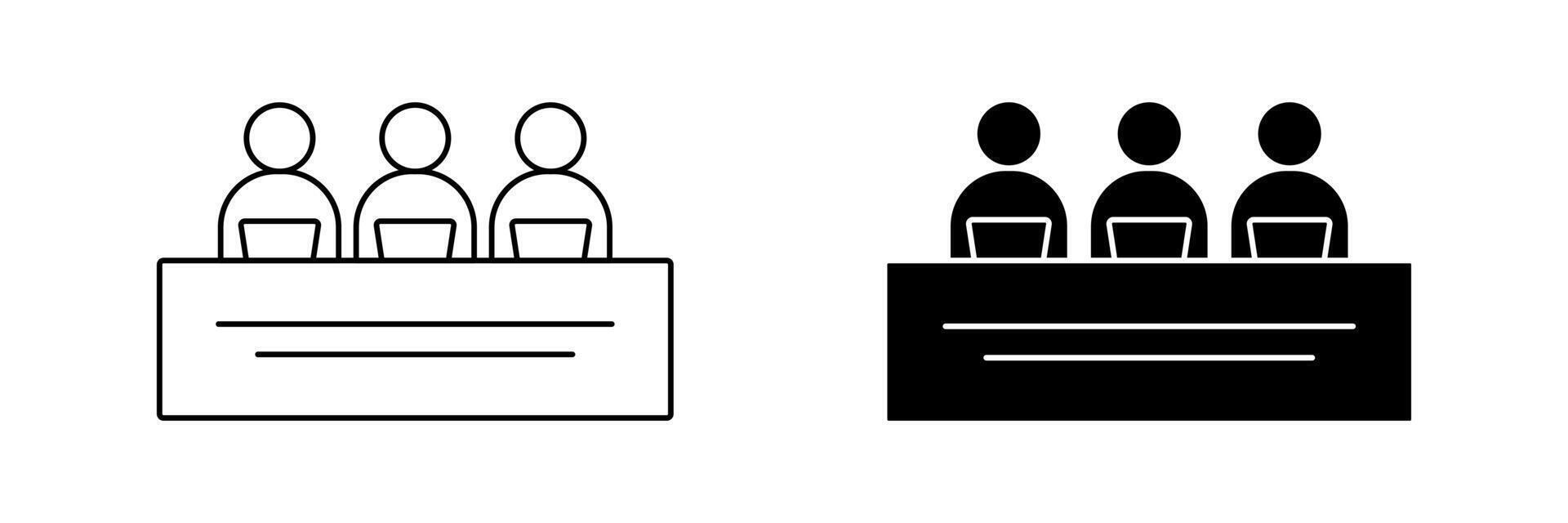 collection of assessment team icons, symbol of three people with laptop. simple design isolated on white background. design for app, web, poster. vector